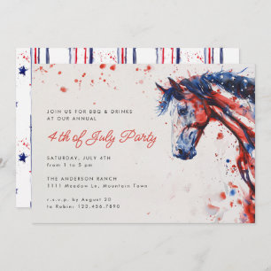 Red White Blue Horse Reittier 4. Juli Party Einladung