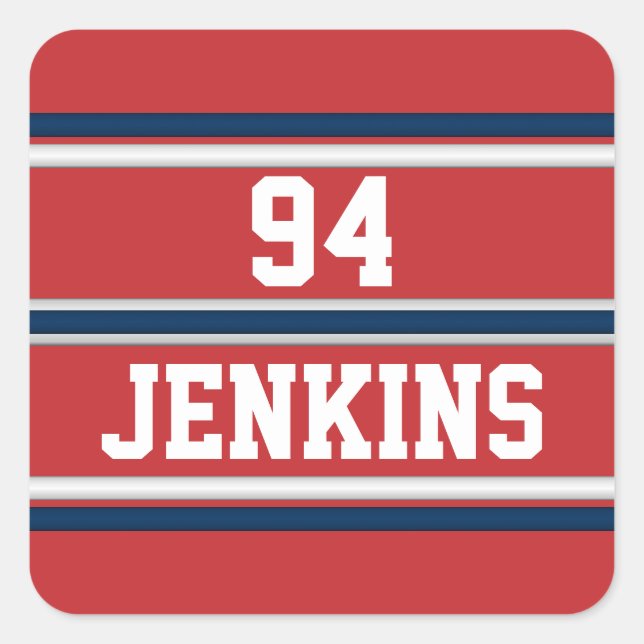 Red White Blue Jersey Streifen Anpassbare Golf Ha Quadratischer Aufkleber (Vorderseite)