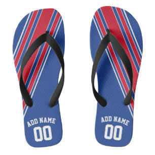 Red White Blue Jersey Streifen /Can Edit Back Colo Flip Flops