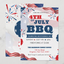 Red White Blue July 4. Party GRILLEN Celebration Einladung