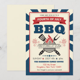 Red White Blue July 4. Party GRILLEN Celebration Einladung