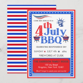 Red White Blue July 4. Party GRILLEN Celebration Einladung