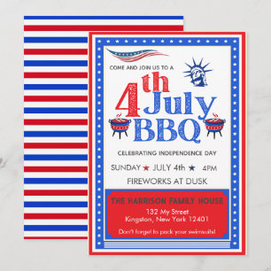 Red White Blue July 4. Party GRILLEN Celebration Einladung
