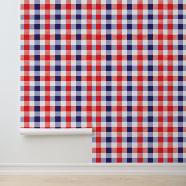 Red White Blue Kariert Gingham Checkered Pattern D Tapete (Anwendung)