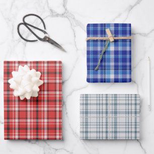 Red White Blue Kariert Wrapping Paper Set 3 Geschenkpapier Set