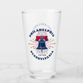 Red White Blue Liberty Bell Patriotic Glass Cup Glas