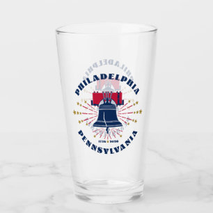 Red White Blue Liberty Bell Patriotic Glass Cup Glas