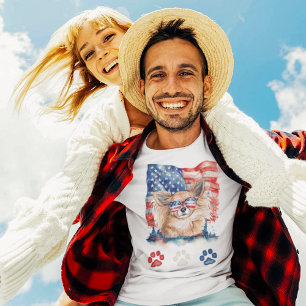 Red White Blue Long Hair Chihuahua Dog 4. Juli T-Shirt