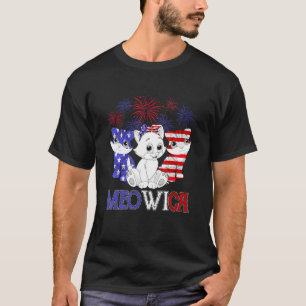 Red White Blue Meowica Cat Usa Flag Feuerwerk 4. O T-Shirt