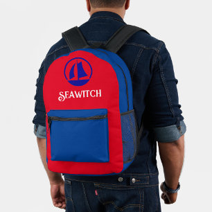 Red White Blue Monogram Nautic Theme Bedruckter Rucksack