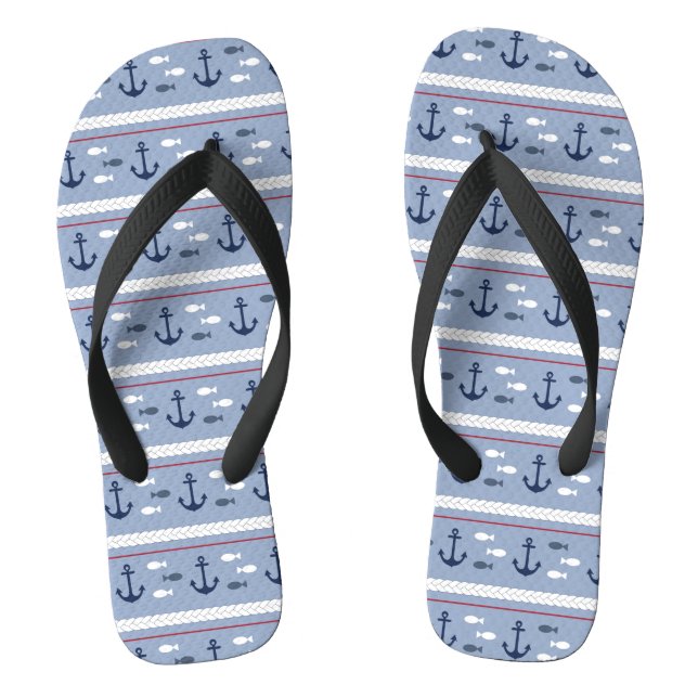 Red White Blue Nautical Anchors Segelboot Flip Flops (Fußbett)