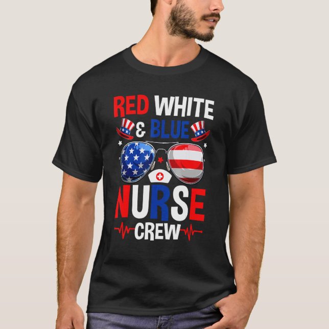 Red White Blue Nurse Retro 4. Juli Männer Frauen T-Shirt (Vorderseite)