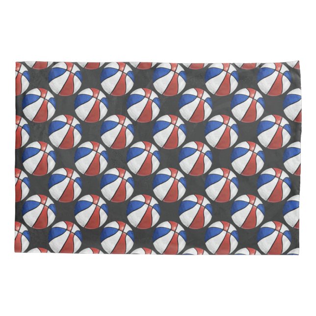 Red White Blue Painted Basketball Pattern Kissenbezug (Rückseite)