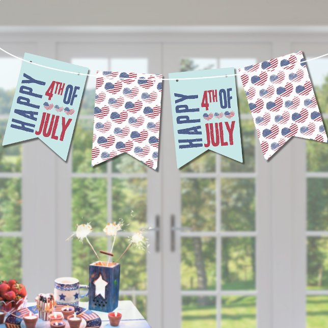 Red White Blue Patriotic American Flag 4. Juli Wimpelkette (Cute Patriotic United States Heart 4th Of July Bunting Flags)