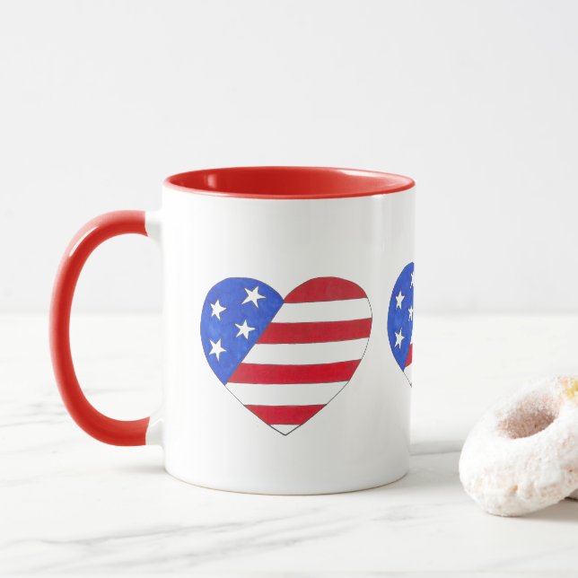 Red White Blue Patriotic American Flag Herz USA Tasse (Mit Donut)