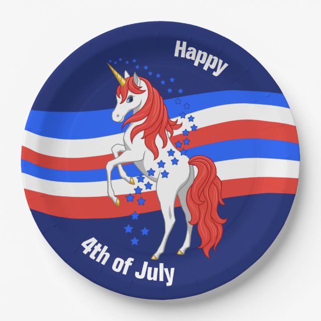 Red White Blue Patriotic American Unicorn Pappteller (Vorderseite)