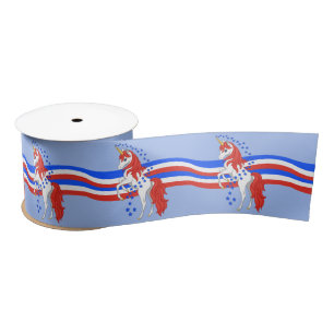 Red White Blue Patriotic American Unicorn Satinband