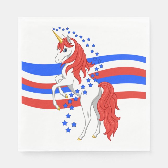 Red White Blue Patriotic American Unicorn Serviette (Vorderseite)