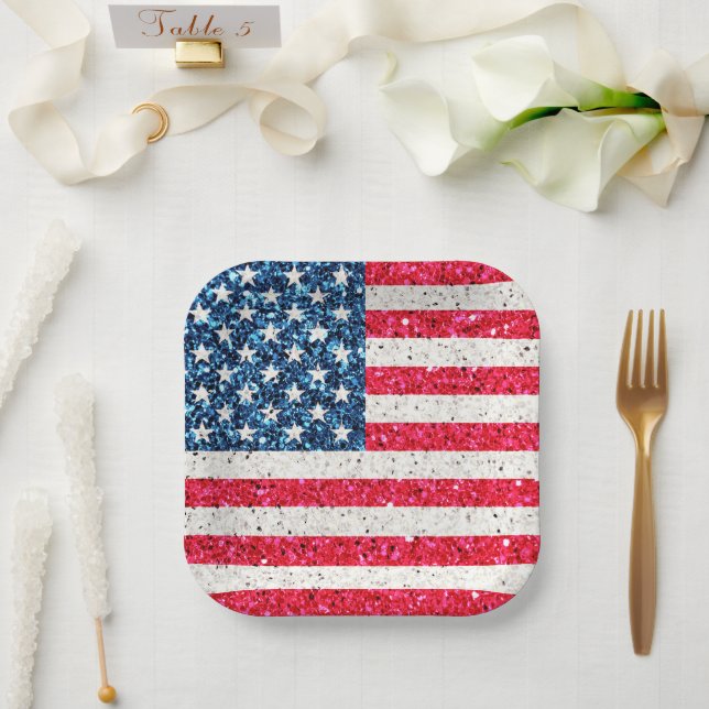 Red White Blue Patriotic American USA Flag Party Pappteller (Hochzeit)
