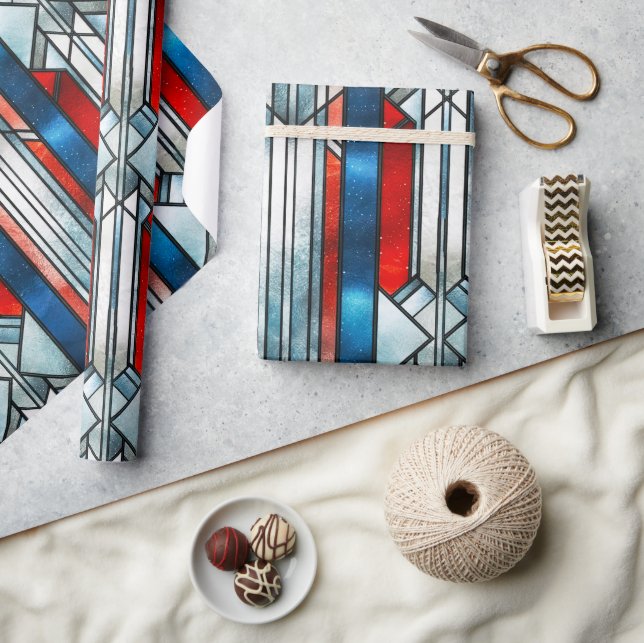 Red White Blue Patriotic gesteinigtes Glas 4. Juli Geschenkpapier (Kunsthandwerk)