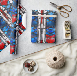 Red White Blue Patriotic gesteinigtes Glas 4. Juli Geschenkpapier
