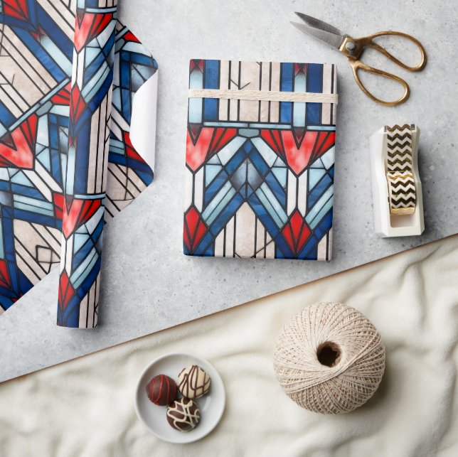 Red White Blue Patriotic gesteinigtes Glas 4. Juli Geschenkpapier (Kunsthandwerk)