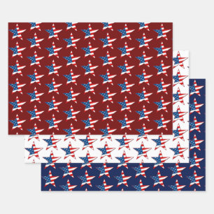 Red White & Blue Patriotic Stars Geschenkpapier Set