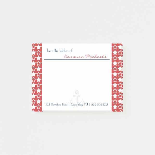 Red White Blue Patriotic Stars Muster Monogram Post-it Klebezettel (Vorderseite)