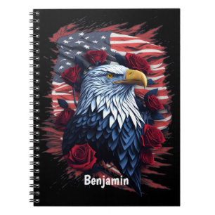 Red White Blue Patriotic USA Flag Adler und Rose Notizblock