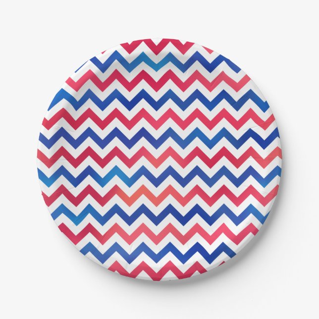 Red White Blue Patriotic Zickzack Zig Zag Streifen Pappteller (Vorderseite)