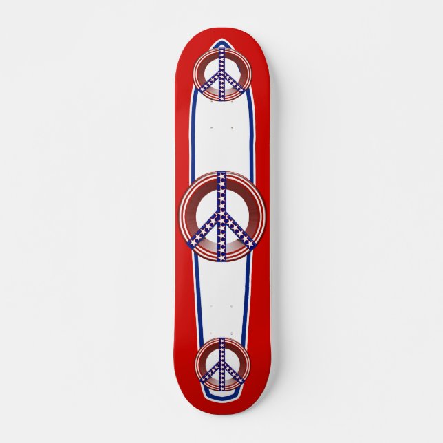 Red White & Blue Peace Sign Skateboard (Vorne)
