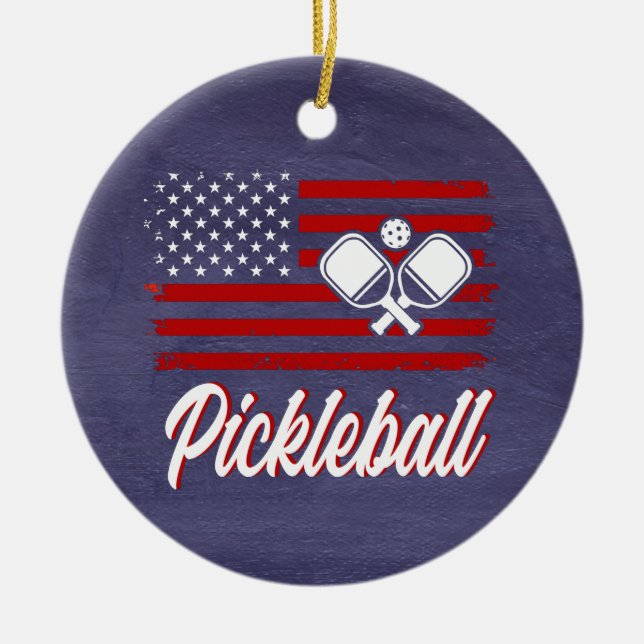Red White Blue Pickleball Weihnachten Keramik Ornament (Vorne)