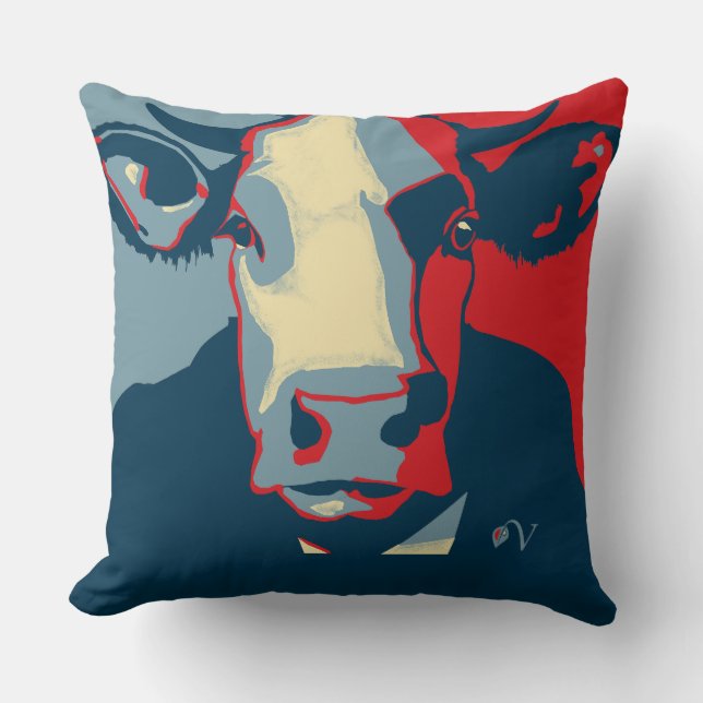 Red White Blue Pop Art Cow Pillow Kissen (Vorderseite)