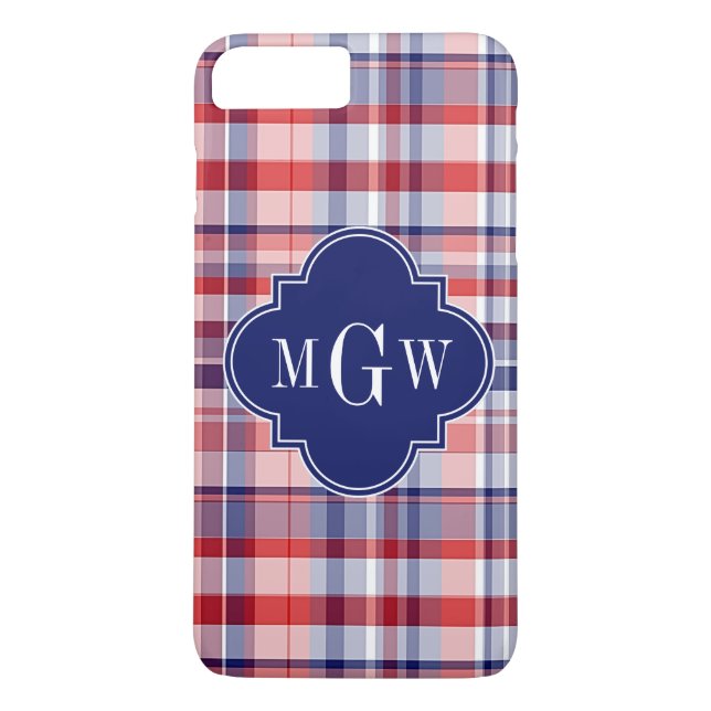 Red White Blue Preppy Monogram Case-Mate iPhone Hülle (Rückseite)