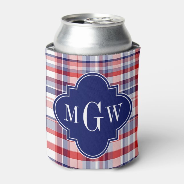 Red White Blue Preppy Monogram Dosenkühler (Kanne Vorderseite)