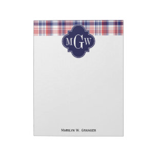 Red White Blue Preppy Monogram Notizblock