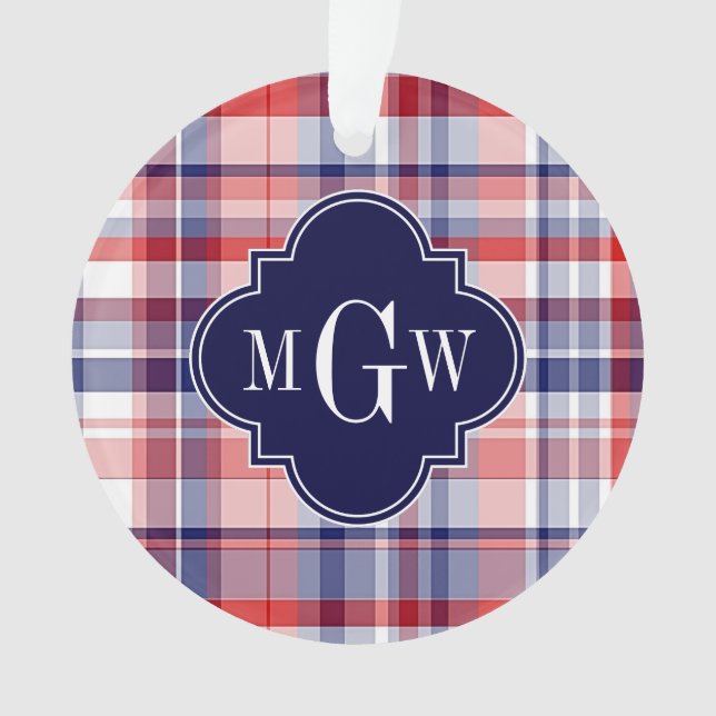 Red White Blue Preppy Monogram Ornament (Vorderseite)