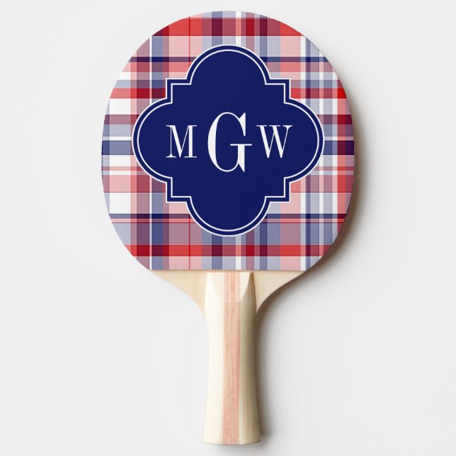 Red White Blue Preppy Monogram Tischtennis Schläger (Vorderseite)