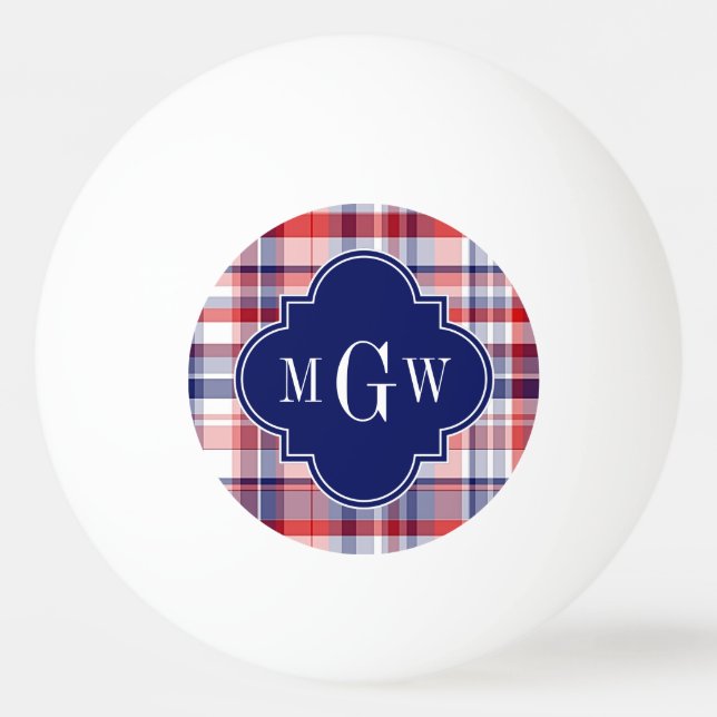 Red White Blue Preppy Monogram Tischtennisball (Vorderseite)