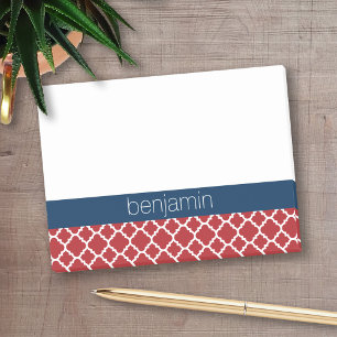 Red White Blue Quatrefoil Pattern Baby Boy Post-it Klebezettel
