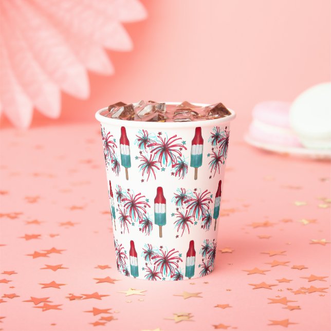 Red White Blue Rocket Pop Popsights Fireworks USA Pappbecher (Insitu)