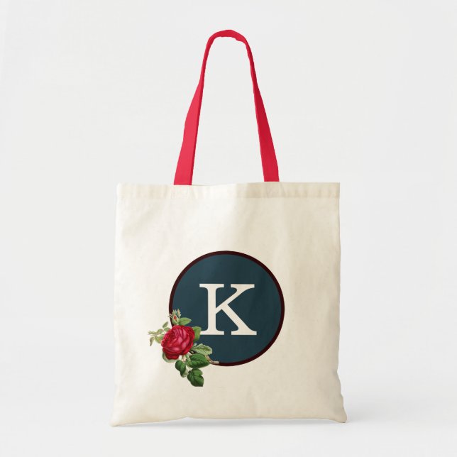 Red White Blue Rose Muster Elegante Monogram Tasch Tragetasche (Vorne)