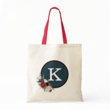 Red White Blue Rose Muster Elegante Monogram Tasch