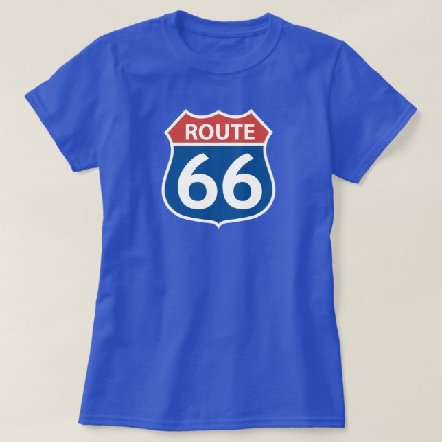 Red White Blue ROUTE 66 Road Sign  T-Shirt (Design vorne)