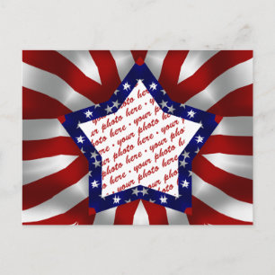Red White & Blue Satin Star Foto Frame Postkarte
