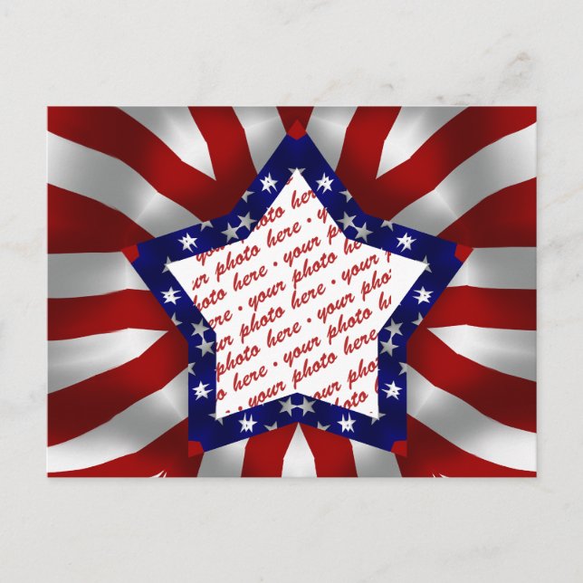 Red White & Blue Satin Star Foto Frame Postkarte (Vorderseite)