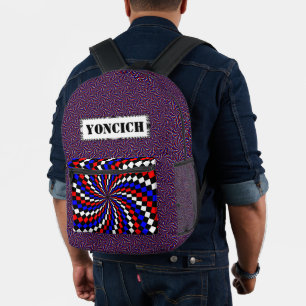 Red White Blue Schachbrett Spiral von Kenneth Yonc Bedruckter Rucksack