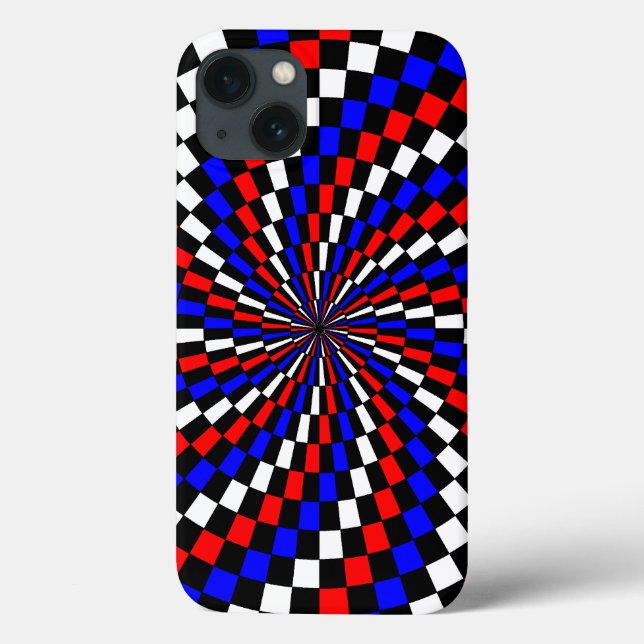 Red White Blue Schachbrett Spiral von Kenneth Yonc Case-Mate iPhone Hülle (Rückseite)