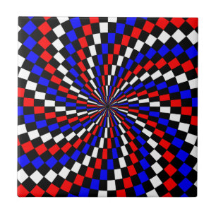 Red White Blue Schachbrett Spiral von Kenneth Yonc Fliese