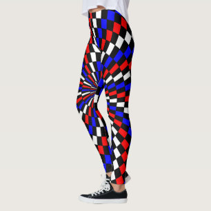 Red White Blue Schachbrett Spiral von Kenneth Yonc Leggings